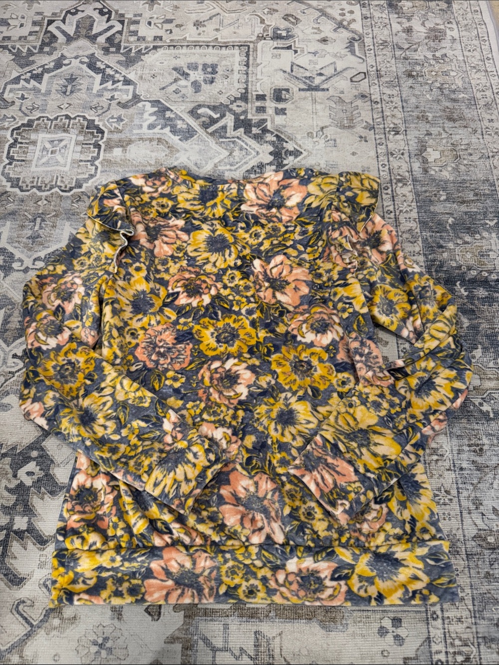 LC Lauren Conrad Floral Velour Ruffle Shoulder Sweatshirt Medium - Picture 3 of 3